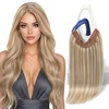 image:imageSunny Hair Wire Hair Extensions Real Human Hair Adjustable Line HairpieceB1 18613 Ash Blonde with Rose Tones Highlight