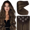 image:imageVe Sunny Seamless Clip ins Human Hair Platinum Blonde Straight 18 InchV1B 226 Warm Hearth Brown Balayage