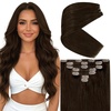 image:imageVe Sunny Seamless Clip ins Human Hair Platinum Blonde Straight 18 InchV2B 4 Medium Dark Brown
