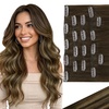 image:imageVe Sunny Seamless Clip ins Human Hair Platinum Blonde Straight 18 InchV3A 4274 Coffee Medium Brown Balayage Blonde