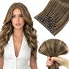 image:imageVe Sunny Seamless Clip ins Human Hair Platinum Blonde Straight 18 InchV3D P427 Espresso Caramel Swirl