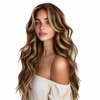image:imageVe Sunny Seamless Clip ins Human Hair Platinum Blonde Straight 18 InchV3D P427 Espresso Caramel Swirl