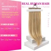 image:imageVe Sunny Seamless Clip ins Human Hair Platinum Blonde Straight 18 InchV3E P1016 Golden Brown Blonde Highlights