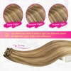 image:imageVe Sunny Seamless Clip ins Human Hair Platinum Blonde Straight 18 InchV3E P1016 Golden Brown Blonde Highlights