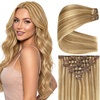 image:imageVe Sunny Seamless Clip ins Human Hair Platinum Blonde Straight 18 InchV3E P1016 Golden Brown Blonde Highlights