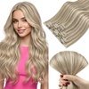 image:imageVe Sunny Seamless Clip ins Human Hair Platinum Blonde Straight 18 InchV5B P1060 Morning Sun on Sand