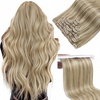 image:imageSunny Hair Clip in Hair Extensions Real Human Hair Blonde Highlight 22inch