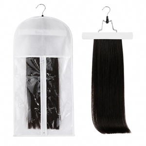 image:imageExtensions Hanger with DustProof Storage Bag Holder Hair Extensions Hairpieces Waterproof Portable Suit With Transparent Zip Up Closure White Color 1 Set