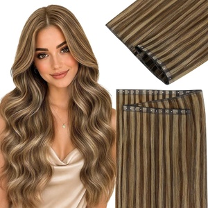 image:imageSunny Hair 18 Inch Genius Weft Hair Extensions Human Hair Blonde 60GPU Butterfly 4P27Brown Highlights Blonde