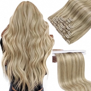 image:imageSunny Hair Clip in Hair Extensions Real Human Hair Blonde Highlight 22inch