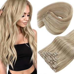 image:imageSunny Hair Clip in Hair Extensions Real Human Hair Blonde Highlights