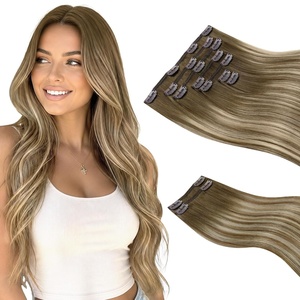 image:imageSunny Hair Clip in Hair Extensions Real Human Hair Brown Ombre 26 Inch