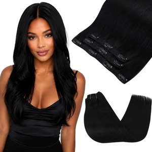 image:imageSunny Hair Clip in Hair Extensions Real Human Hair Jet Black Soft Texture