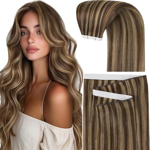 image:imageSunny Hair Tape in Weft Hair Extensions Human Hair 1 Jet Black 18 InchGUTP427 Brown Highlight Blonde