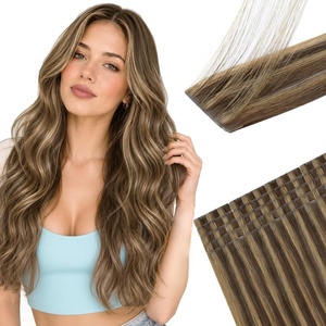 image:imageSunny Hair Tape in Weft Hair Extensions Human Hair 1 Jet Black 18 InchIJTP427 Brown Highlight Blonde