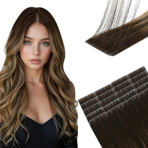 image:imageSunny Hair Tape in Weft Hair Extensions Human Hair 1 Jet Black 18 InchIJTP4427 Brown to Caramel Blonde