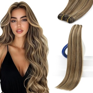 image:imageSunny Hair Weft Hair Extensions Human Hair Dark Brown With BlondeA3 4P27Brown Highlight