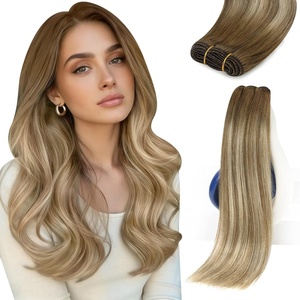 image:imageSunny Hair Weft Hair Extensions Human Hair Dark Brown With BlondeA46606Medium Brown Balayage Platinum Blonde