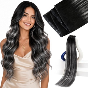 image:imageSunny Hair Weft Hair Extensions Human Hair Dark Brown With BlondeButterfly111BS1B Black Balayage Silver Grey