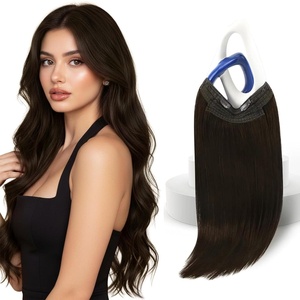 image:imageSunny Hair Wire Hair Extensions Real Human Hair Adjustable Line HairpieceA1 2 Dark Brown