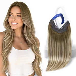 image:imageSunny Hair Wire Hair Extensions Real Human Hair Adjustable Line HairpieceA1 3822 Cool Brown Balayage