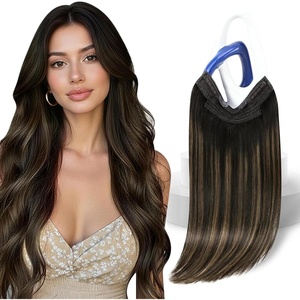 image:imageSunny Hair Wire Hair Extensions Real Human Hair Adjustable Line HairpieceA2 262 Darkest Brown Balayage