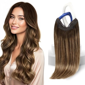 image:imageSunny Hair Wire Hair Extensions Real Human Hair Adjustable Line HairpieceA2 4274 Chocolate Brown Balayage