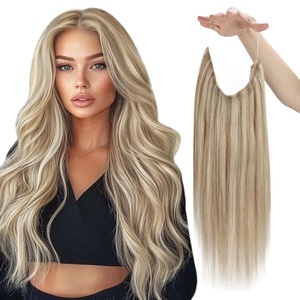 image:imageSunny Hair Wire Hair Extensions Real Human Hair Adjustable Line HairpieceB1 18613 Ash Blonde with Rose Tones Highlight