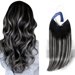 image:imageSunny Hair Wire Hair Extensions Real Human Hair Adjustable Line HairpieceB1 1BS1B Natural Black Highlight