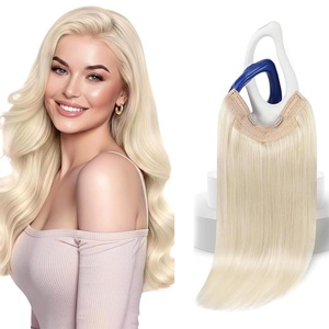 image:imageSunny Hair Wire Hair Extensions Real Human Hair Adjustable Line HairpieceB1 60 Platinum Blonde