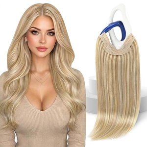 image:imageSunny Hair Wire Hair Extensions Real Human Hair Adjustable Line HairpieceB1 P1060 Lightest Brown Highlight