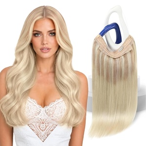 image:imageSunny Hair Wire Hair Extensions Real Human Hair Adjustable Line HairpieceB2 182260 Ash Blonde with Rose Tones Ombre