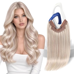 image:imageSunny Hair Wire Hair Extensions Real Human Hair Adjustable Line HairpieceB3 18A613A Light Ice Pink Blonde Highlight