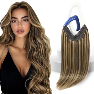 image:imageSunny Hair Wire Hair Extensions Real Human Hair Adjustable Line HairpieceB3 P427 Chocolate Brown Highlight