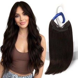 image:imageSunny Hair Wire Hair Extensions Real Human Hair Adjustable Line HairpieceC1 2A Brunette Darker Brown