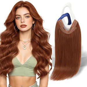image:imageSunny Hair Wire Hair Extensions Real Human Hair Adjustable Line HairpieceC1 30 Warm Copper Red Brown
