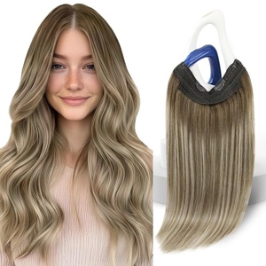image:imageSunny Hair Wire Hair Extensions Real Human Hair Adjustable Line HairpieceC1 8228 Light Brown Balayage