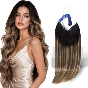 image:imageSunny Hair Wire Hair Extensions Real Human Hair Adjustable Line HairpieceC2 1B418 Natural Black Ombre