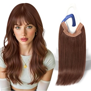 image:imageSunny Hair Wire Hair Extensions Real Human Hair Adjustable Line HairpieceC2 33 Dark Mahogany Auburn