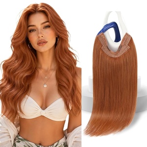 image:imageSunny Hair Wire Hair Extensions Real Human Hair Adjustable Line HairpieceC2 350 Copper Orange