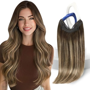 image:imageSunny Hair Wire Hair Extensions Real Human Hair Adjustable Line HairpieceC2 4244 Light Blonde Balayage