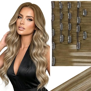 image:imageVe Sunny Seamless Clip ins Human Hair Platinum Blonde Straight 18 InchV1A 6606 Sunset Grove Chestnut Mix Platinum