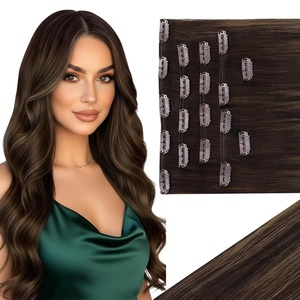 image:imageVe Sunny Seamless Clip ins Human Hair Platinum Blonde Straight 18 InchV1B 226 Warm Hearth Brown Balayage
