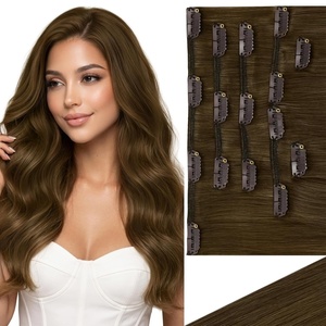 image:imageVe Sunny Seamless Clip ins Human Hair Platinum Blonde Straight 18 InchV2A 7 Light Brown