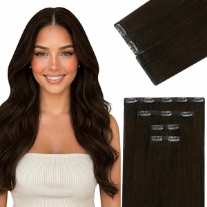 image:imageVe Sunny Seamless Clip ins Human Hair Platinum Blonde Straight 18 InchV2B 4 Medium Dark Brown