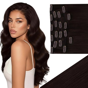 image:imageVe Sunny Seamless Clip ins Human Hair Platinum Blonde Straight 18 InchV2D 2 Natural Dark Brown