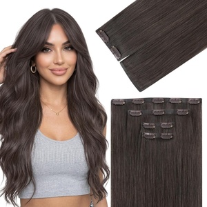 image:imageVe Sunny Seamless Clip ins Human Hair Platinum Blonde Straight 18 InchV2E Smoky Ash Brown