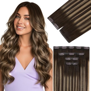 image:imageVe Sunny Seamless Clip ins Human Hair Platinum Blonde Straight 18 InchV3A 4274 Coffee Medium Brown Balayage Blonde