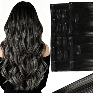 image:imageVe Sunny Seamless Clip ins Human Hair Platinum Blonde Straight 18 InchV3B 1BSliver1B Black Balayage Void Silver