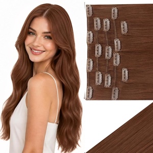 image:imageVe Sunny Seamless Clip ins Human Hair Platinum Blonde Straight 18 InchV4A 30 Warm Copper Red Brown